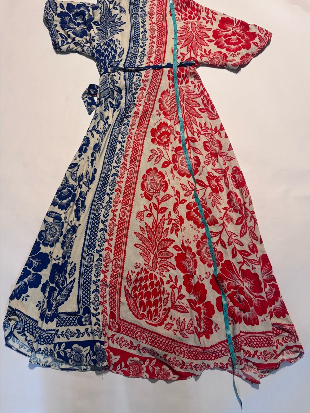Farm Rio Pineapple Garden Two-Toned Wrap Maxi Dress Small Bohemian Red White - Picture 6 of 9